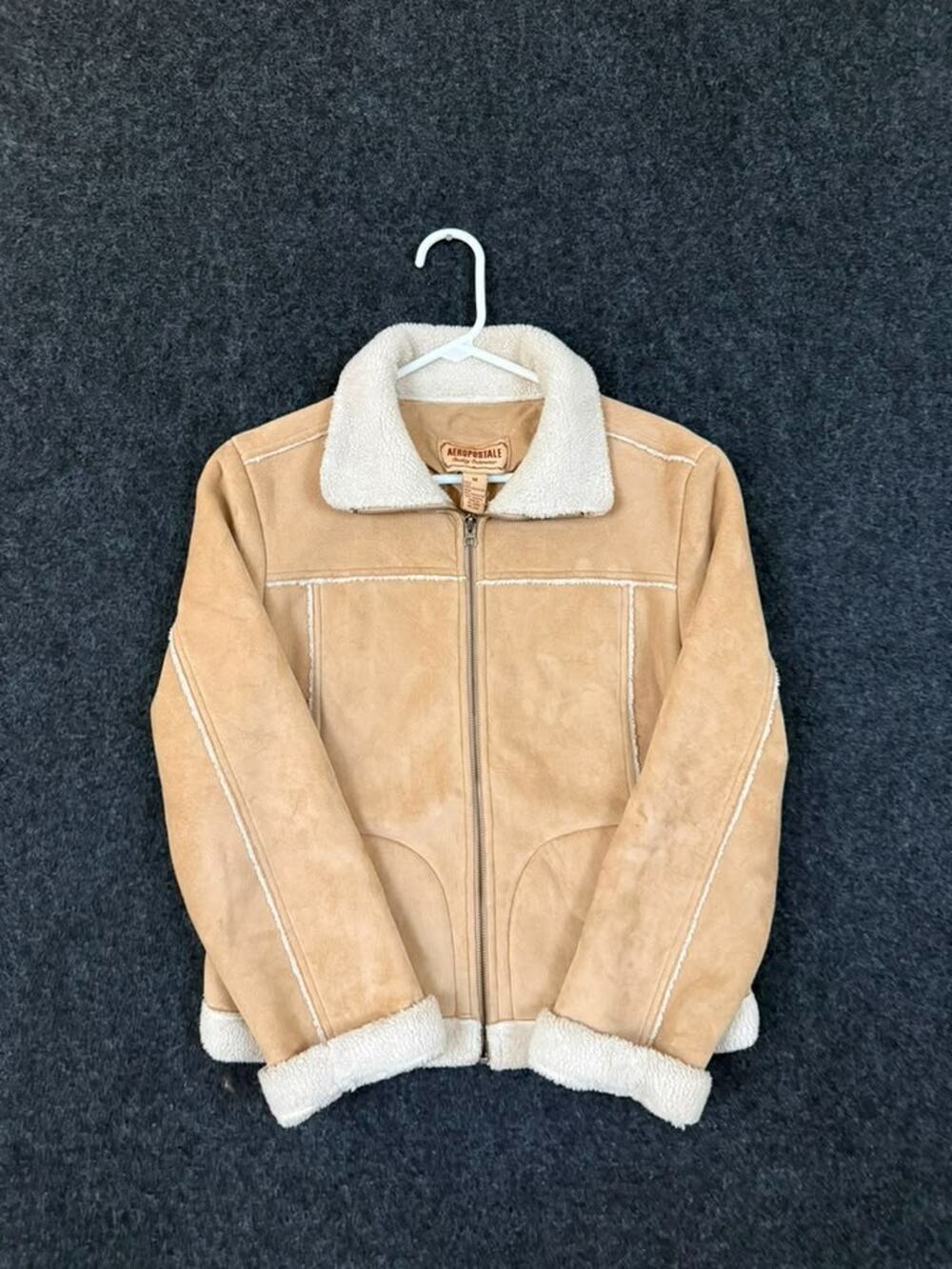 Vintage Aeropostale Men's M Tan Faux Suede Sherpa Lined Jacket Y2K